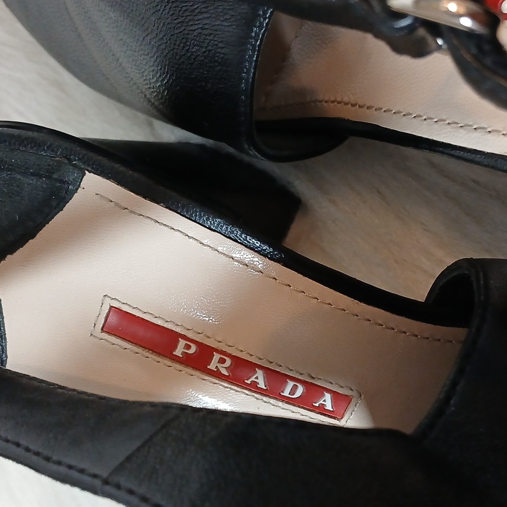 Prada Linea Rossa Nappa Black Peep Toe Heels Sz 38 - Picture 8 of 16